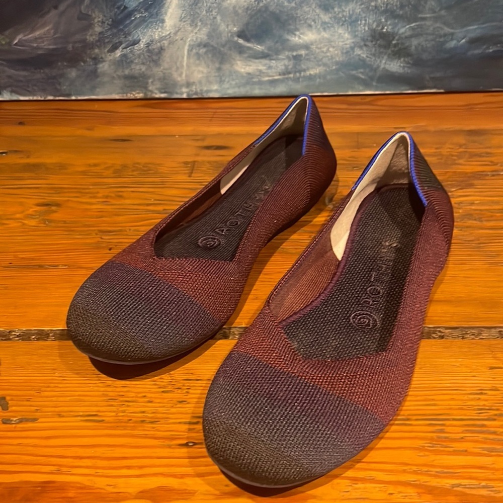 Rothy's The Flat Blackberry Captoe Ombre Striped Colorblock Pattern Size 8